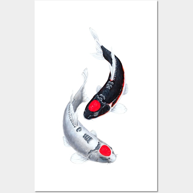 Yin Yang Koi Fish Tancho Wall Art by Koiartsandus